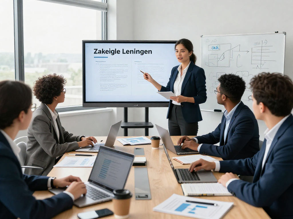 Zakelijke lening presentatie in een moderne kantooromgeving met een team dat financiële opties bespreekt.