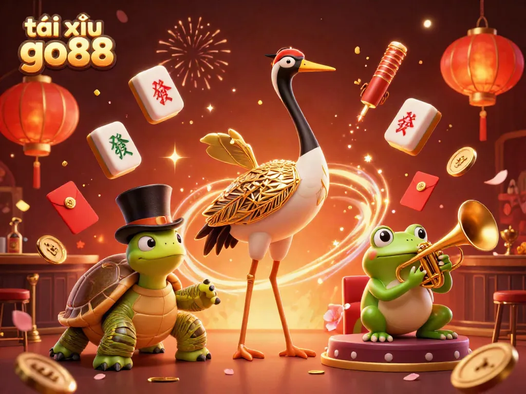Experience the excitement of tài xỉu go88 as colorful characters and game elements come alive in this vibrant 3D illustration.