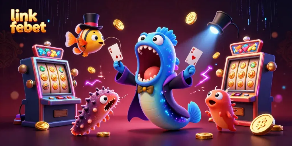 Experience the thrill of winning with link febet in a captivating 3D casino scene featuring a magic act.