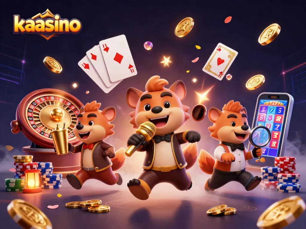 Engaging scene at kaasino featuring hyenas in a comedy casino with coins and vibrant game elements.