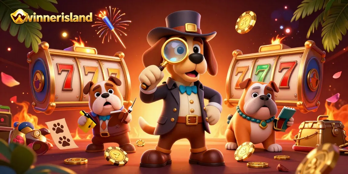 Engage with the thrilling atmosphere of winnerisland as a detective uncovers poker chip clues among festive casino elements.