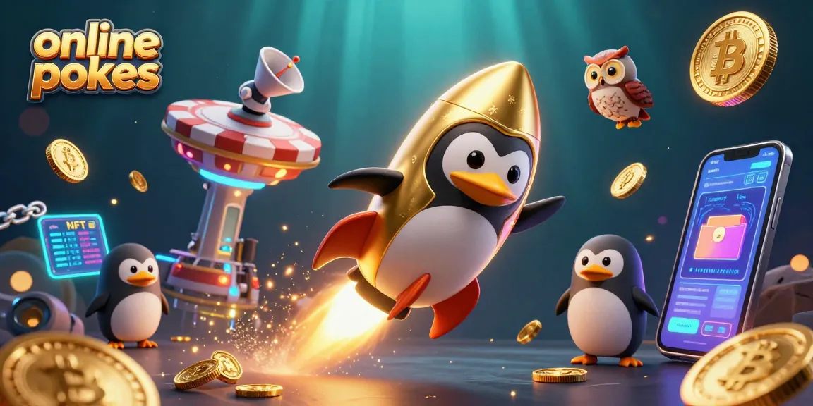 Spin with online pokies as a golden penguin launches to a casino in space.